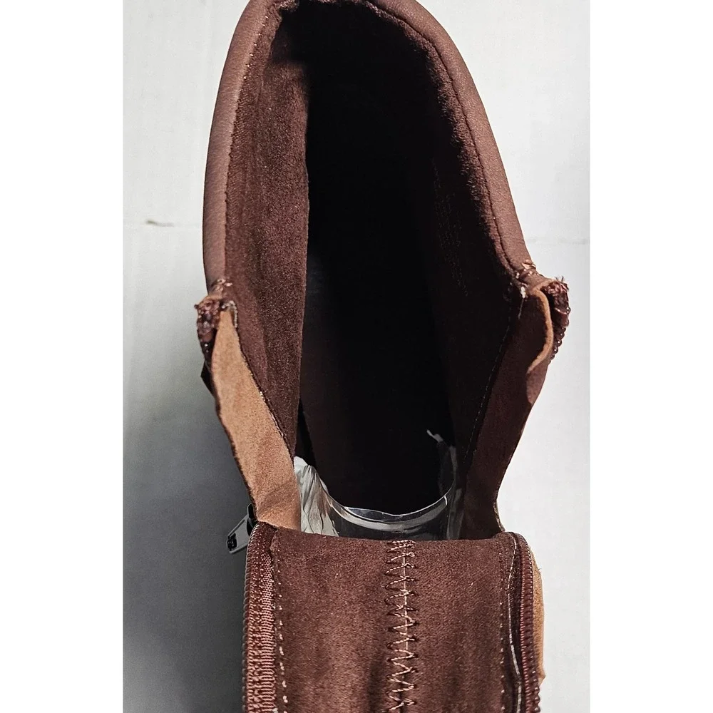 H by‎ Halston Brown Leather Wedge Ankle Boots Pointed Toe Side Zip A271616 Sz 6M